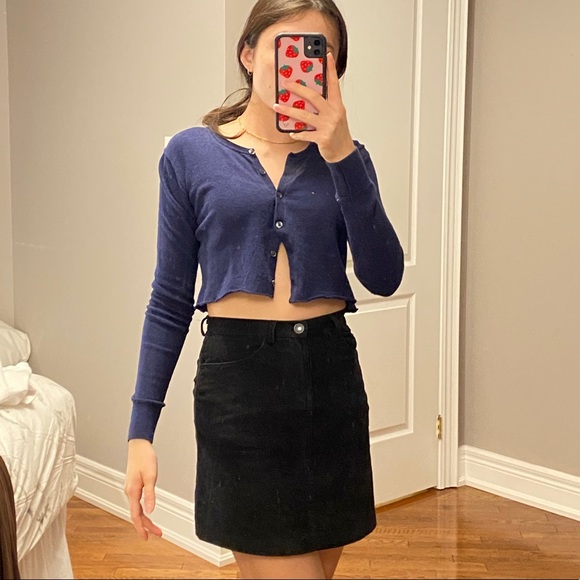 Navy button cropped cardigan - Picture 4 of 9